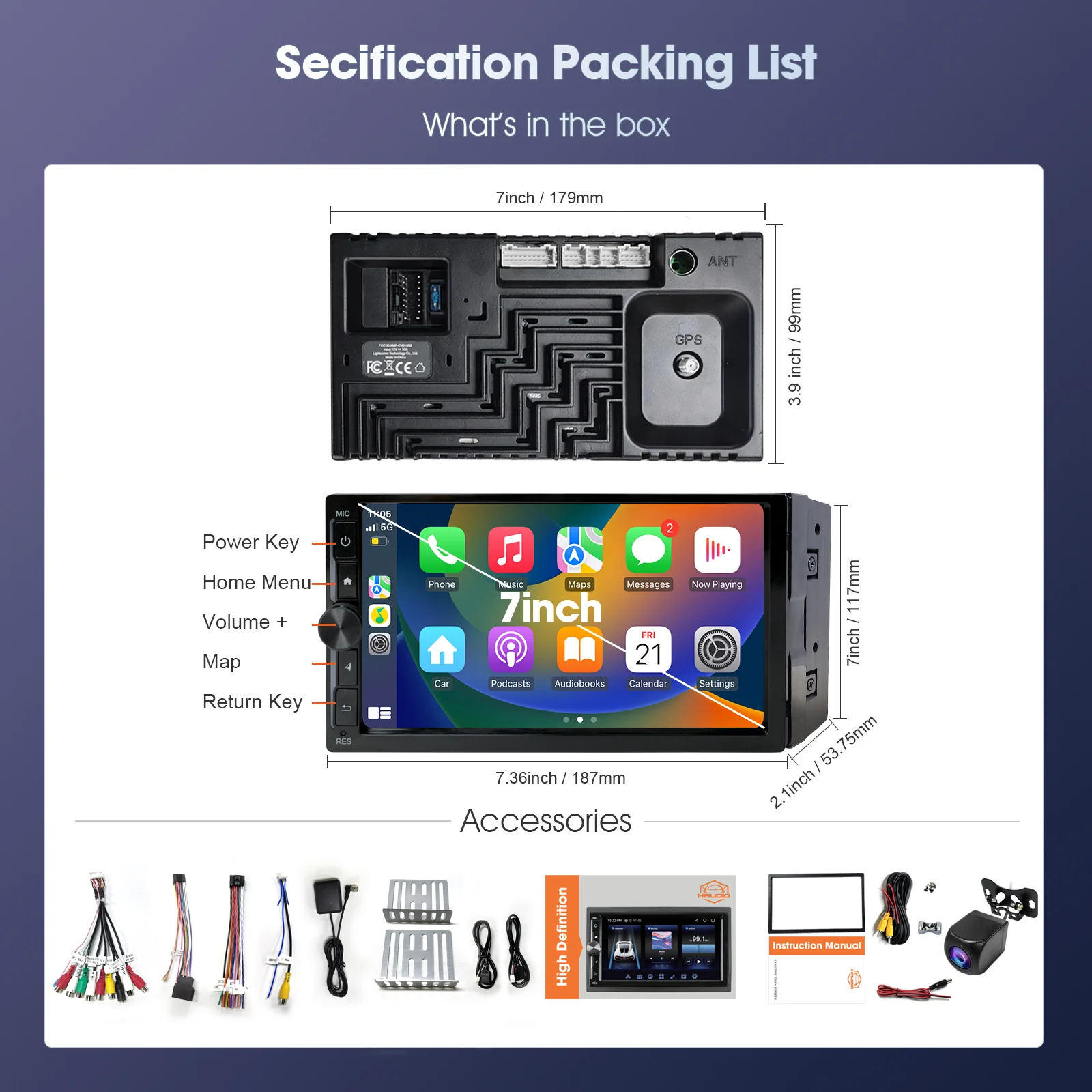 Huadio CVD7496-AJ 7" Double Din Car Stereo - Image 4