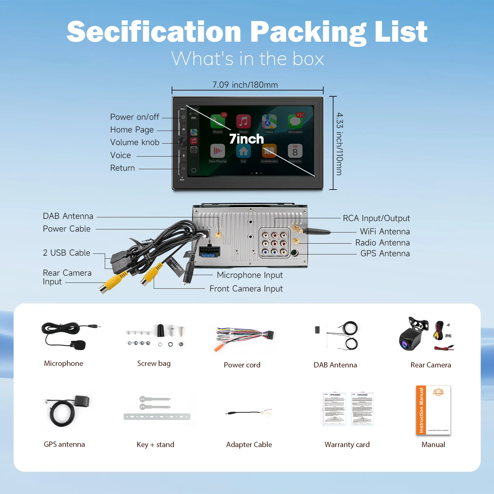 Huadio CVD7496-MD 7" Double Din Car Stereo For Most Vehicles - Image 7